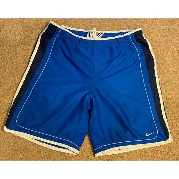 Mens Blue Nike Swim Shorts Size XL 100% Polyester Lined Swoosh - Picture 1 of 8